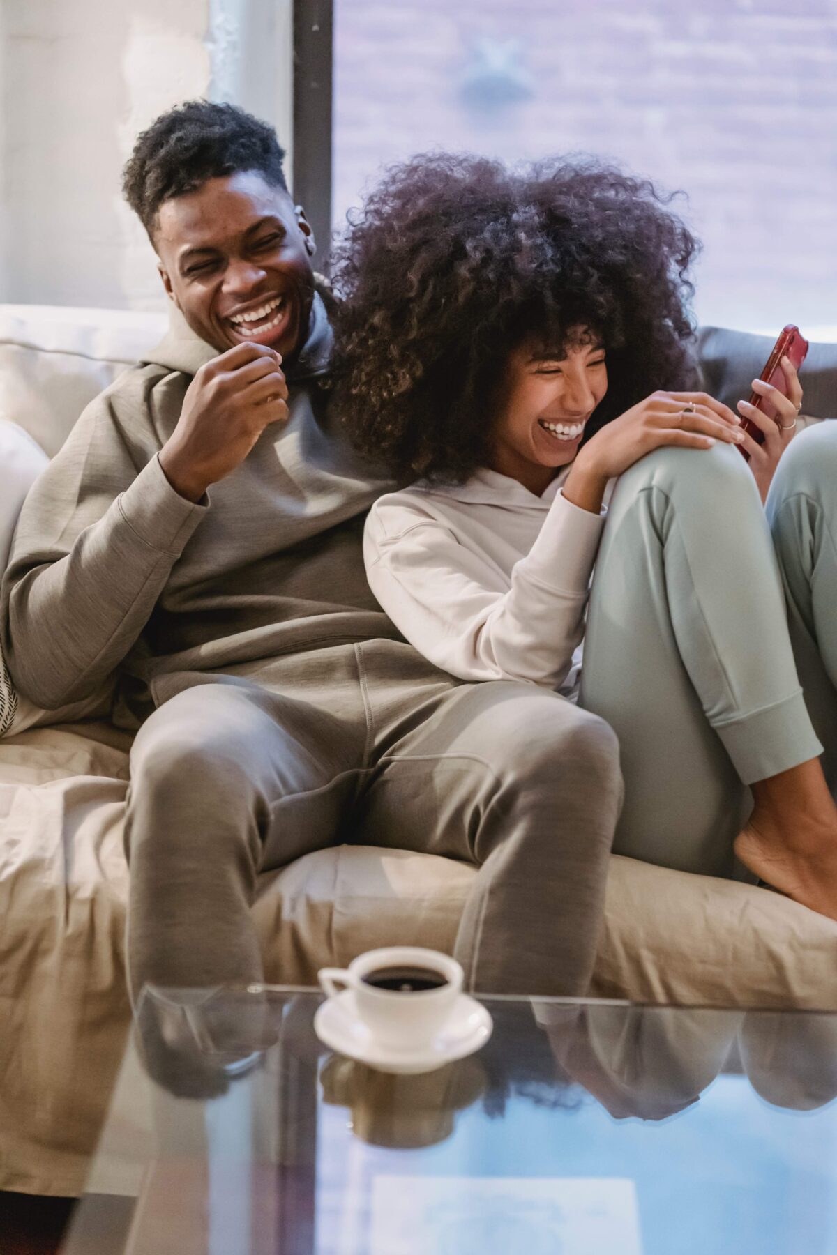 Happy couple enjoying their new home at Albers Mill Lofts in Tacoma, WA